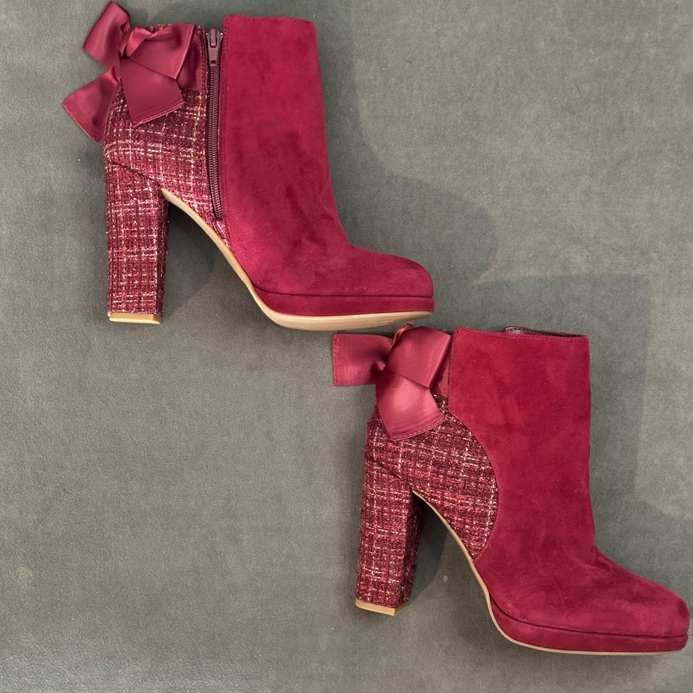 Copper Key Burgundy Suede Tweed Ankle Boots